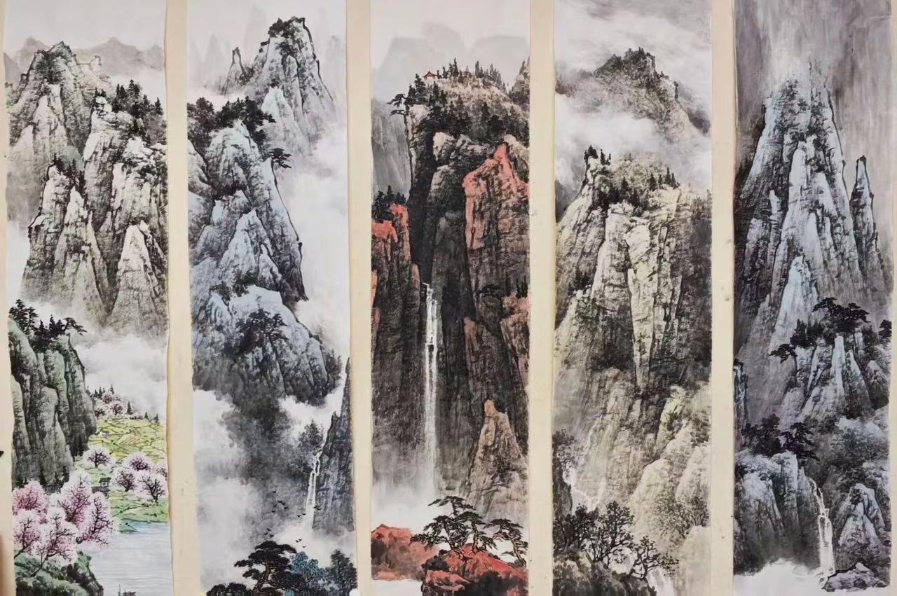 山水四条屏。客户订制书画欣赏国画也带你走进画里国画山水水墨尺寸1