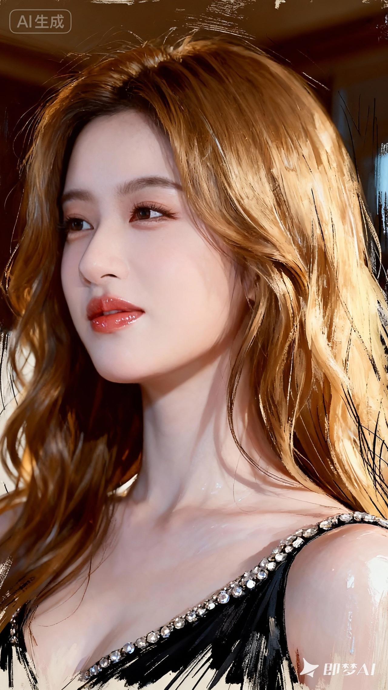 梦幻少女，金发飘逸，宛如画中仙子。