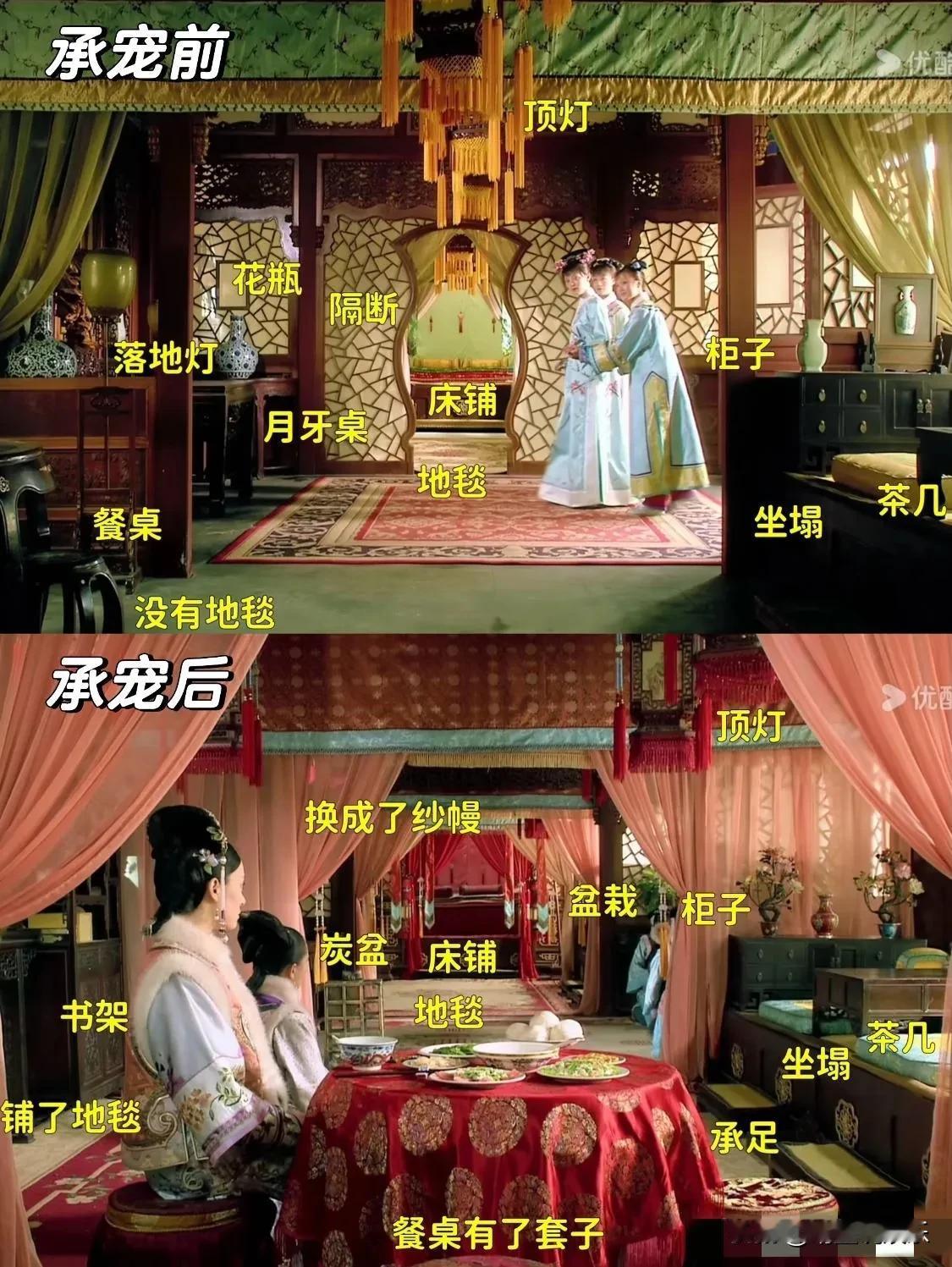 《甄嬛传》居然连场景都赢麻了。比起如今的许多清宫剧一模一样的场景从头拍到尾，《