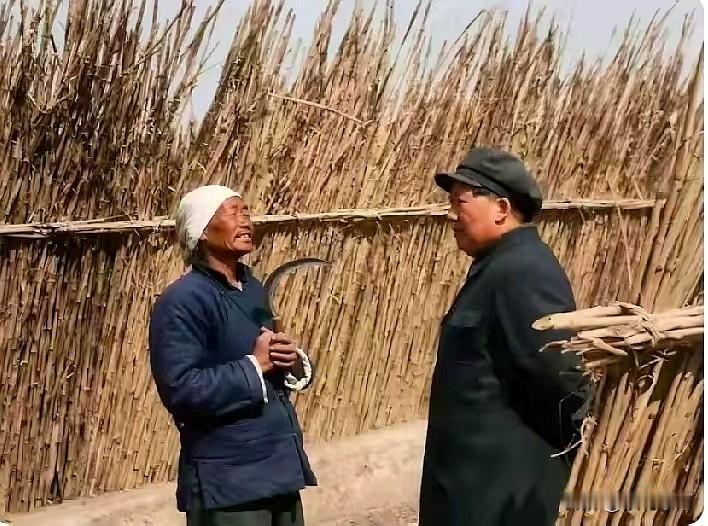 🍁1947年陕北乡间，毛主席与手持镰刀的老农亲切交谈，身旁没有警卫阻隔，二人坦