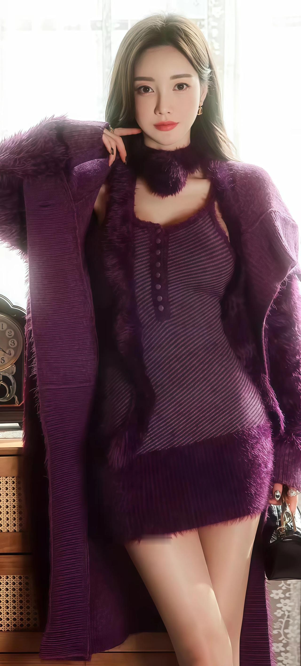 紫色毛绒外套搭配，温暖又时尚！💜🌟