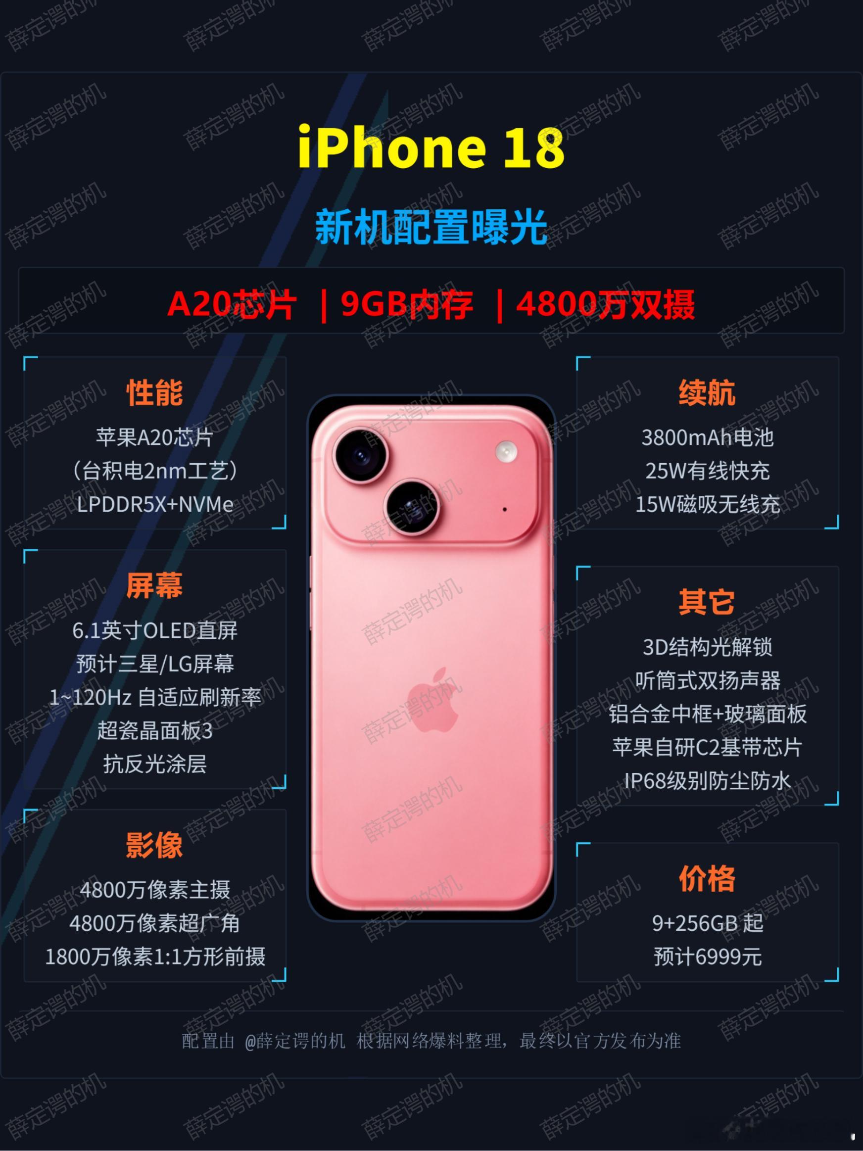 iPhone18最新爆料，配备9GB内存已经定版了，芯片会采用2nm的A20，融合自研的C2基带芯片