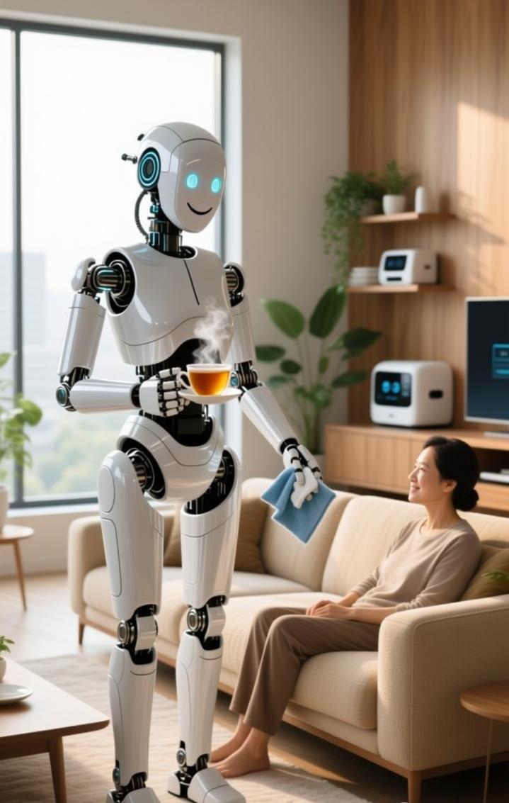 人形机器人肯定会给我们的生活带来翻天覆地的变化，想象一下，未来家里有个“全能管家