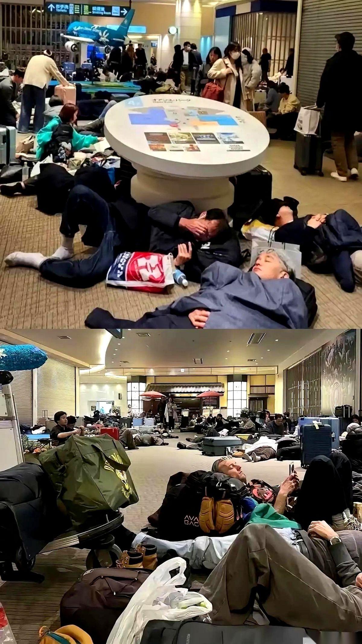 朋友圈的樱花和服照还没P完，人已经在日本机场打地铺了。就那么整整齐齐地，一排一