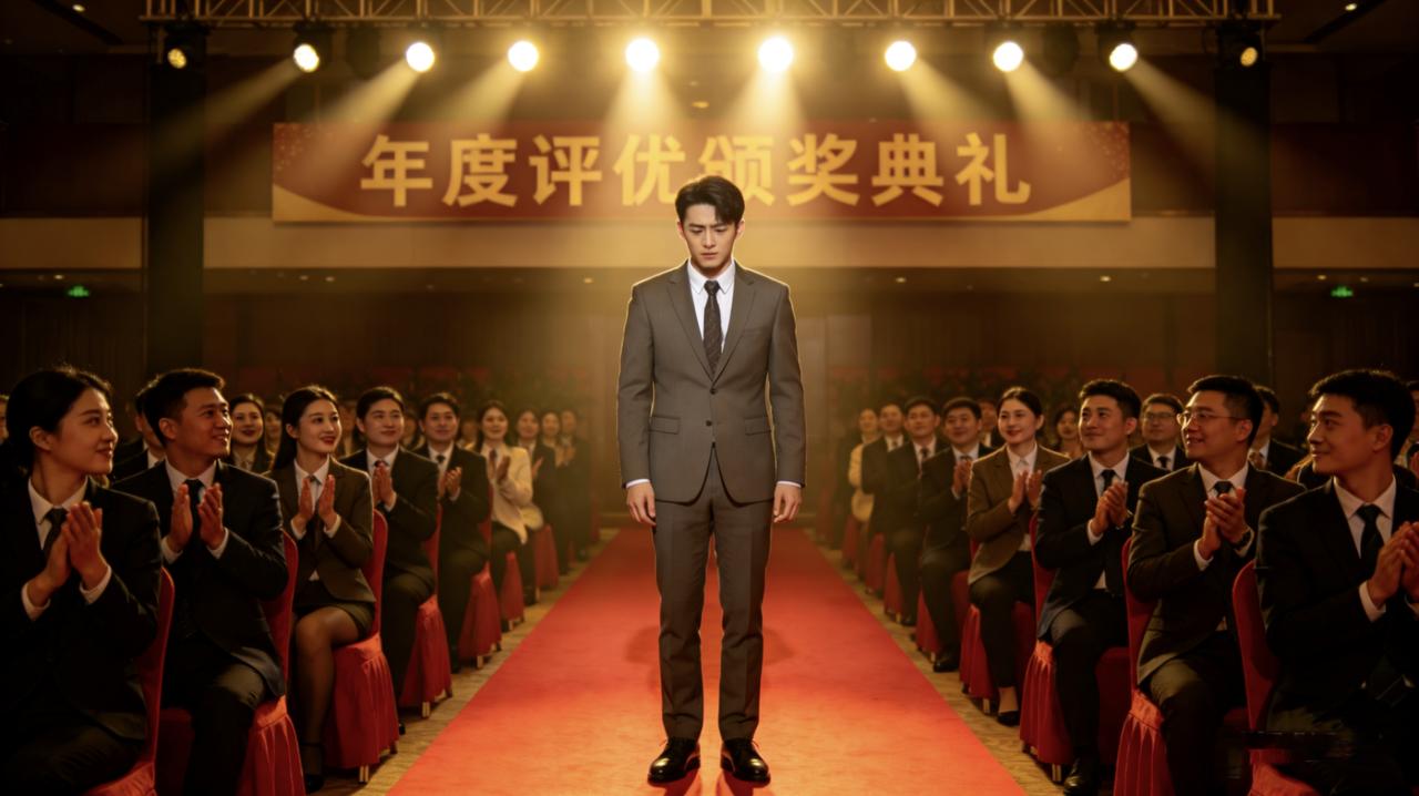 公司年度评优，小李以全票当选“优秀员工”。颁奖台上，主持人问：“能分享一下你的