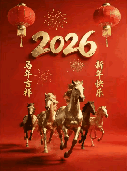 金马奔腾迎新春，瑞气盈门万象新！祝在新的一年策马扬鞭，事业腾飞；身体康健，阖家顺
