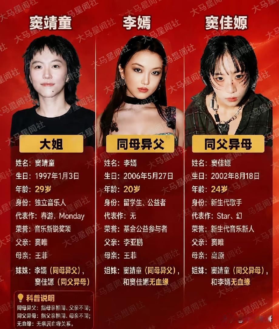 一张图理清窦靖童李嫣窦佳嫄复杂姐妹关系，同框难得，命运各不相同一张人物关系