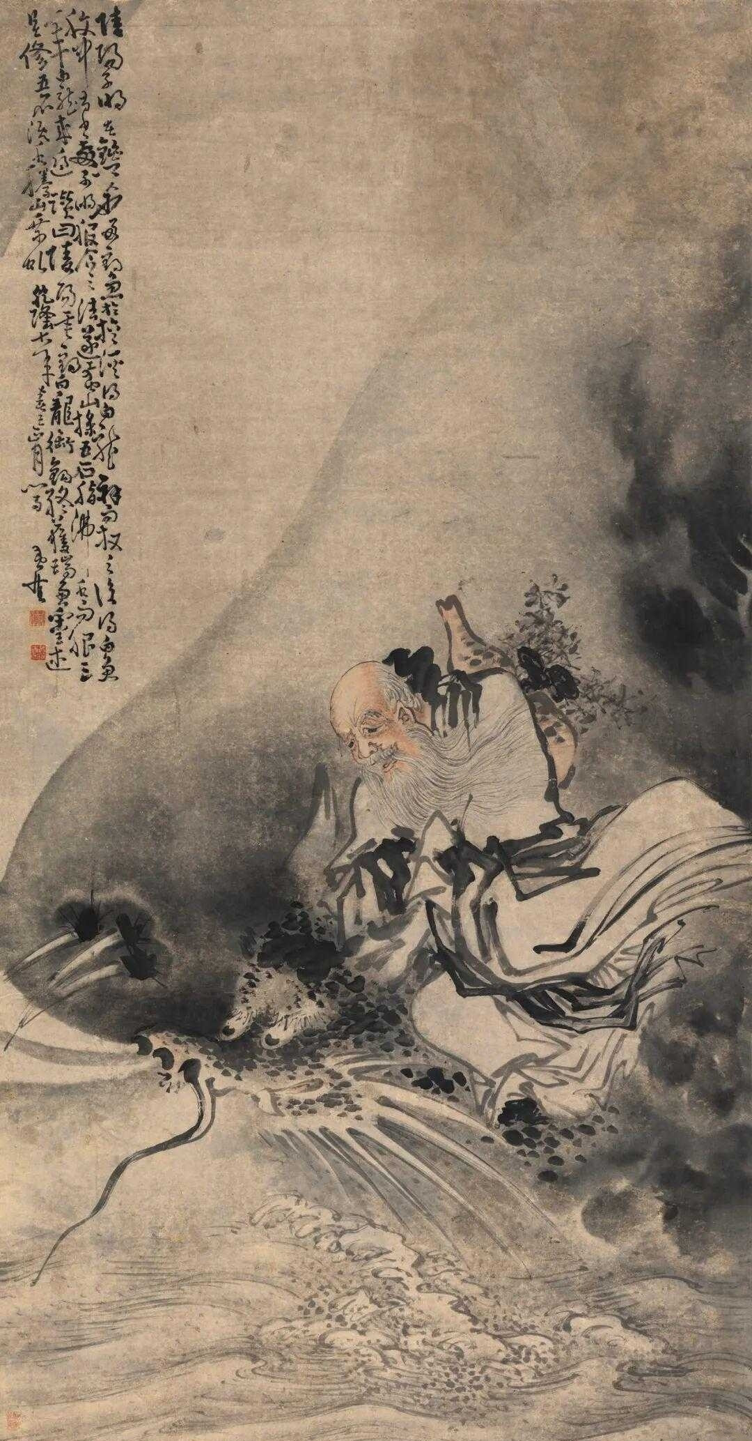 清黄慎《陵阳子明得道图》。立轴 设色纸本201×104.5cm。题识：陵阳