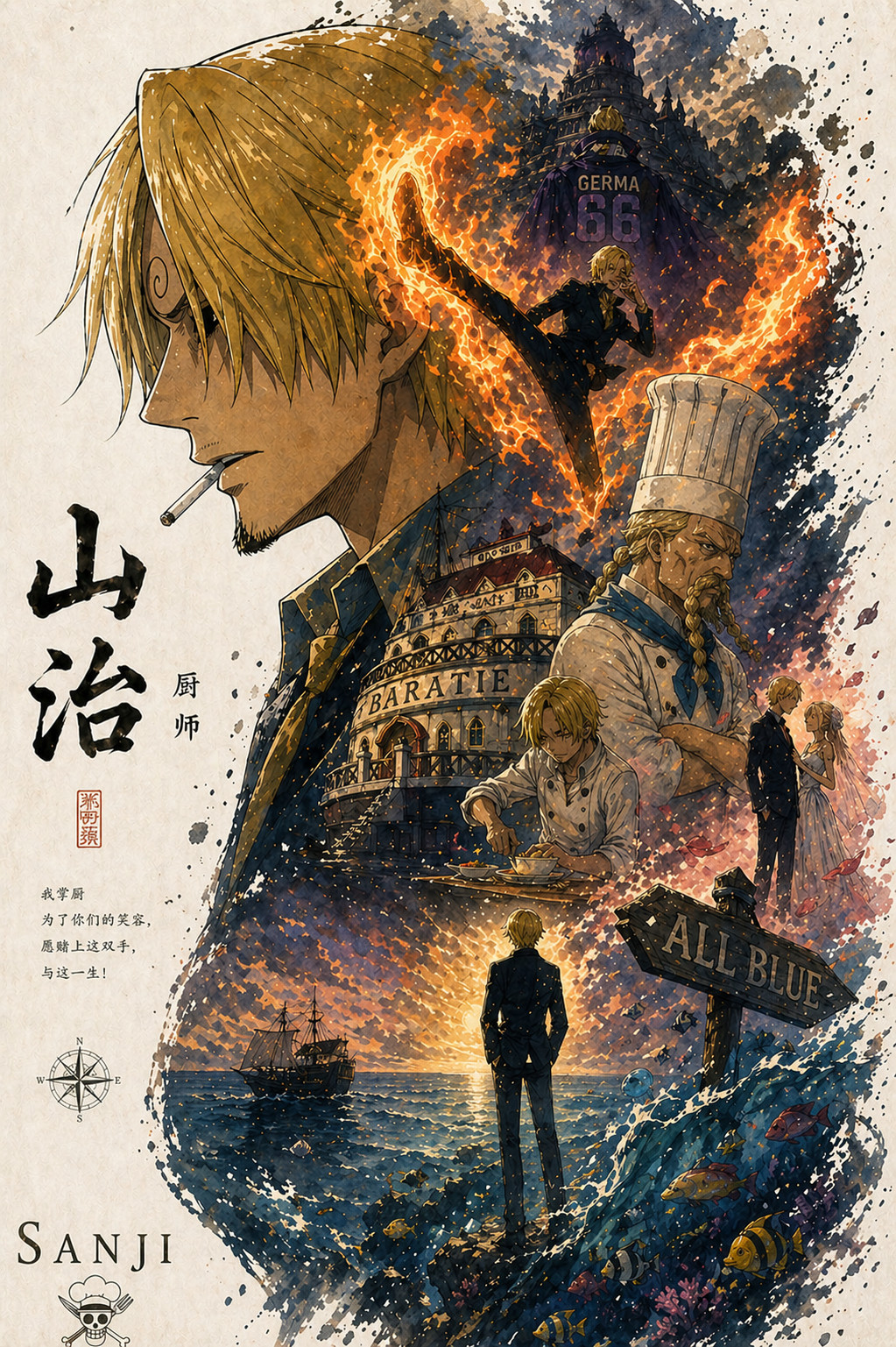 海贼王海贼王生成了一组草帽一伙的图片（AI）