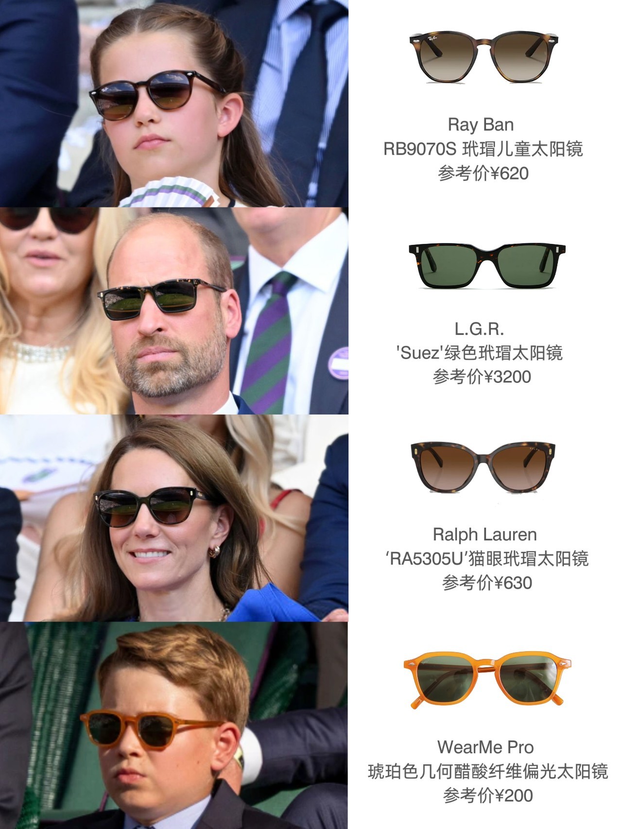 katemiddleton四个人，四个来自不同品牌的墨镜🕶️观赛四人