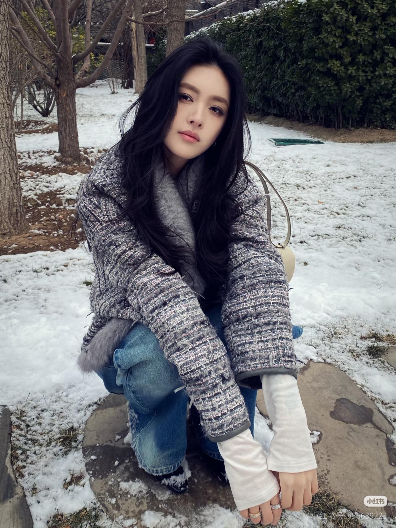 雪中美人倚，寒意入画来。