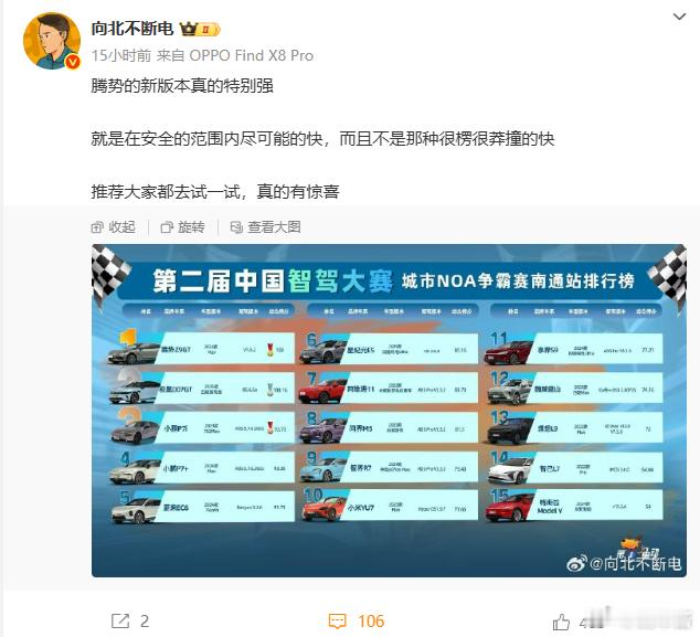 腾势的智驾我觉得挺好用的不过我就好奇怎么这些智驾大赛特斯拉经常靠后垫底但在懂车帝