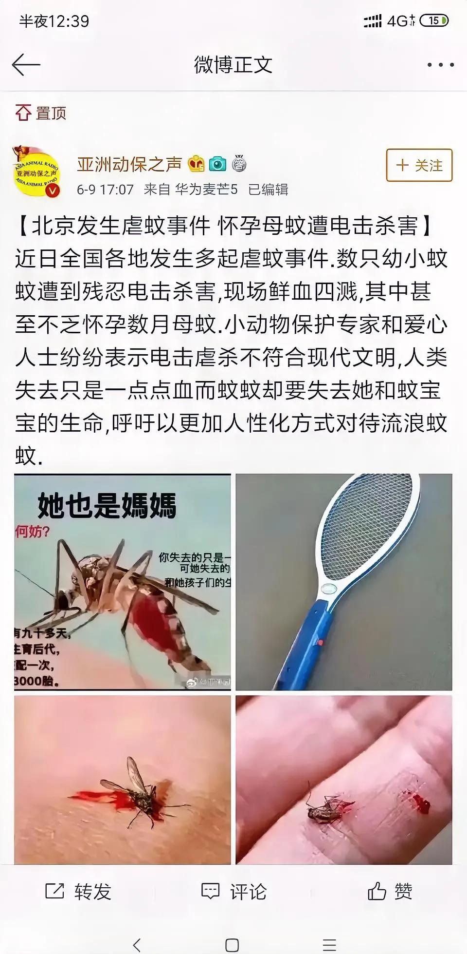 本来我想睡一会儿的，被你这个段子笑醒了。紧急新闻：发生虐蚊事件，怀孕母蚊被电蚊