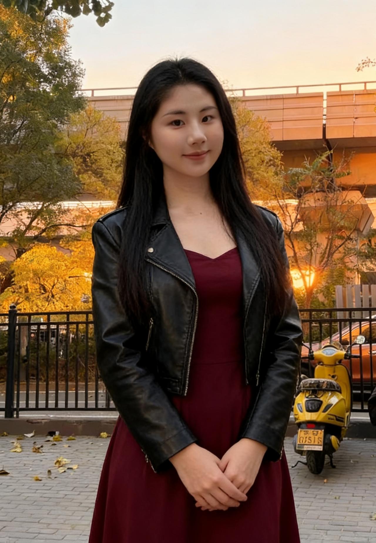 皮衣是我的铠甲挡住尘世的风红裙是我的软肋藏着心底的柔在暮色的街角我是自