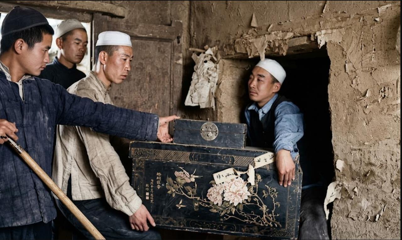 1951年，青海地区土地改革运动中，土改工作队员从地主家暗墙夹层中起出隐匿财物的