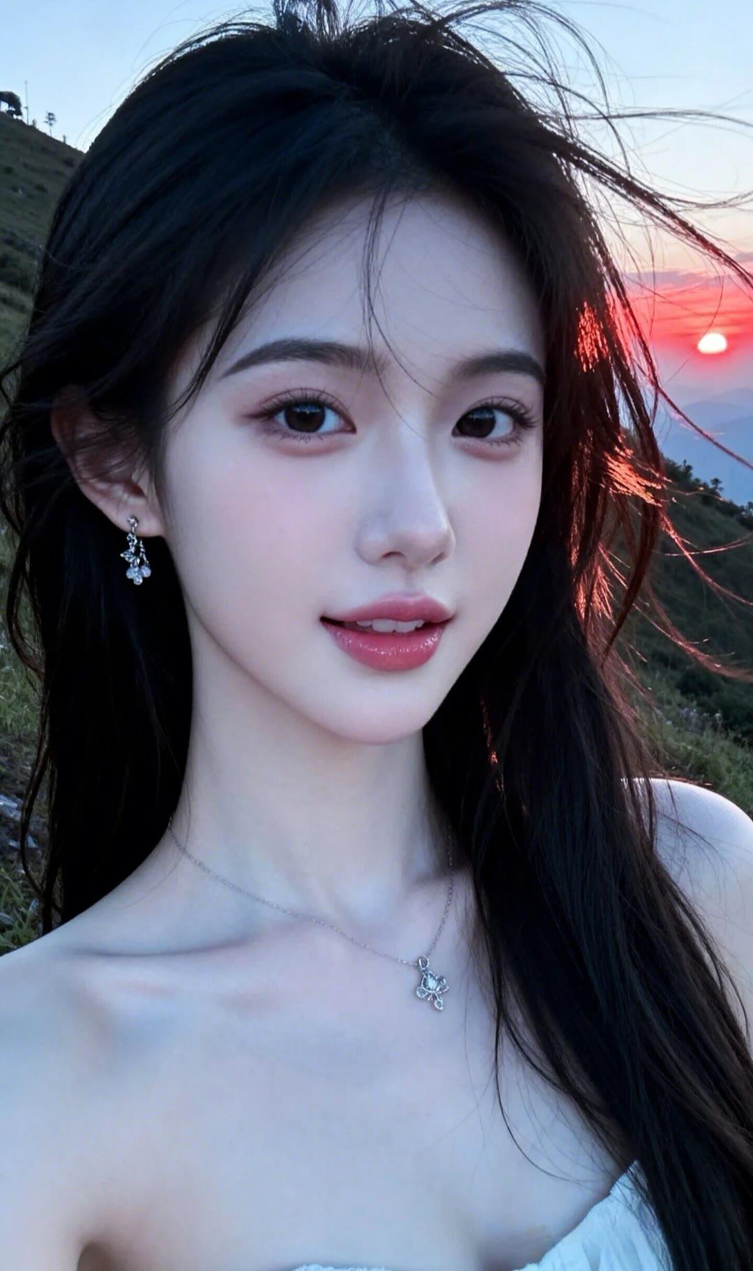 日落时分，少女与自然相拥，温柔如画。