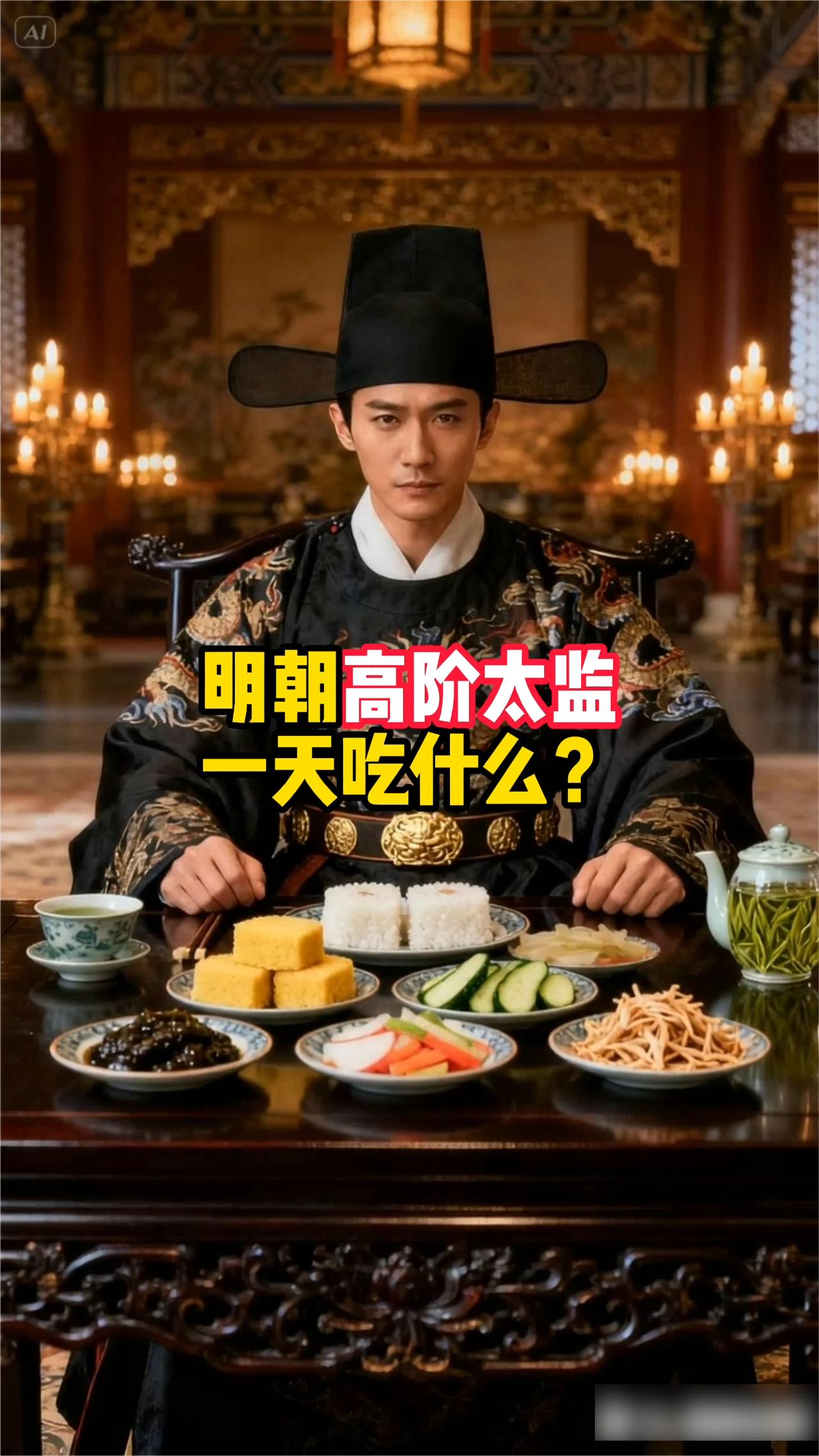 明朝高阶太监一天吃什么？明朝高阶太监一天伙食：·早餐：糯米糕、粟米糕、腌萝卜
