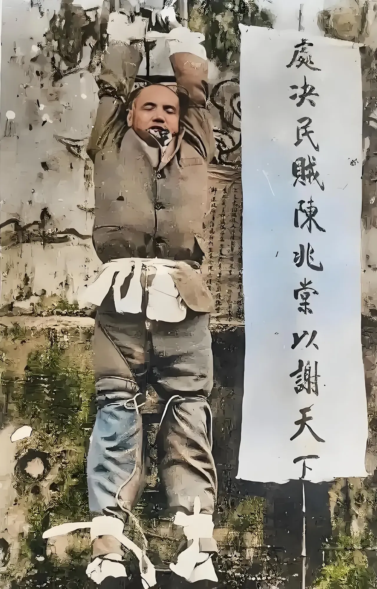 这是潮州知府陈兆棠五花大绑示众时被拍下的罕见照片。陈兆棠以“治匪”闻名，且又不贪