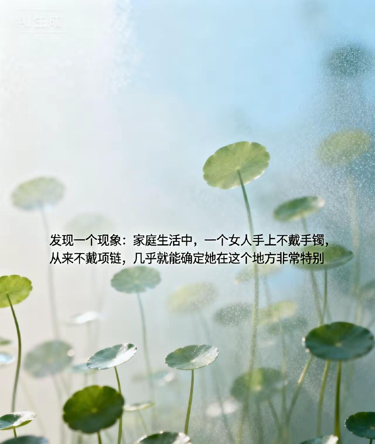 发现一个现象：家庭生活中，一个女人手上不戴手镯，从来不戴项链，几乎就能确定她在这