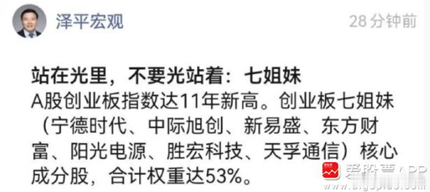 任泽平开始吹创业板七姐妹了，任总+老罗并列成为行业两大冥灯！这算不算已经给出强烈