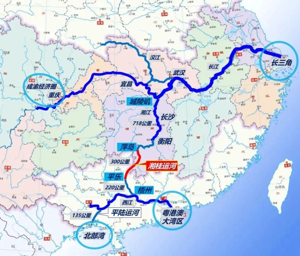 汉湘桂与渝黔桂运河的优劣分析汉湘桂运河与渝黔桂运河，分别代表了我国构建南北向