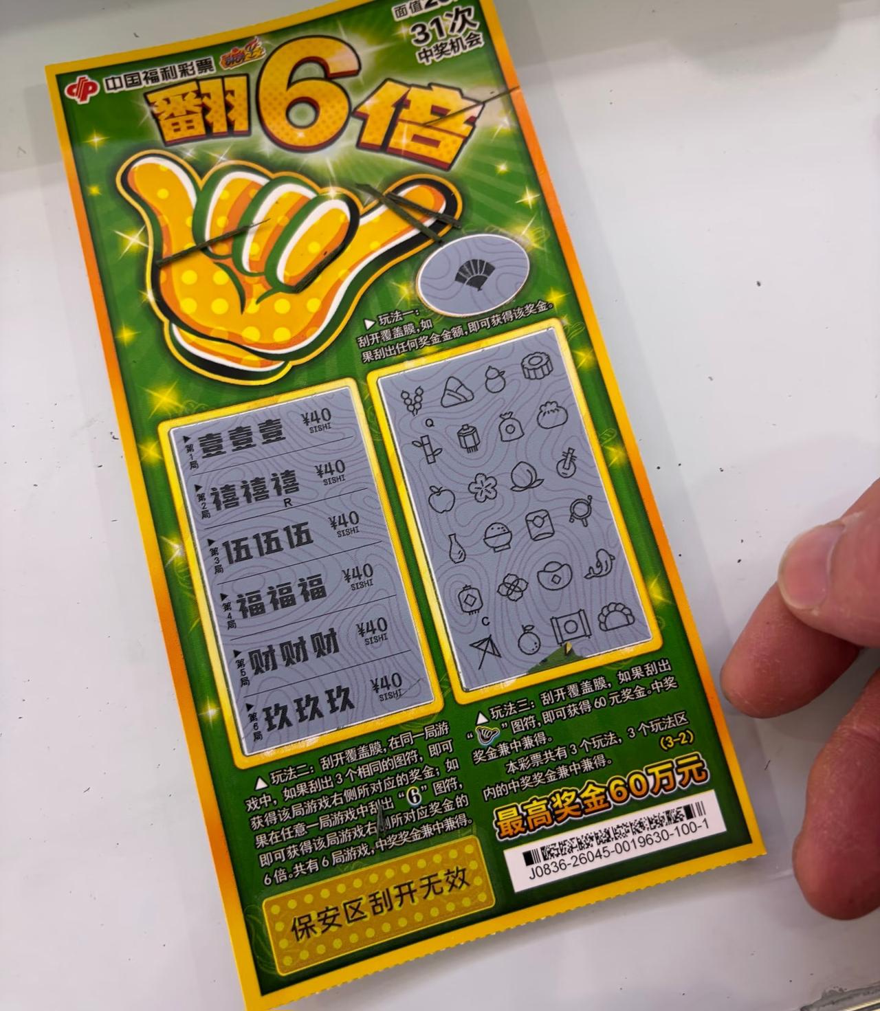 “翻6倍”绝对是我福彩里最奇葩的票了！如果你翻开它的票面，你会发现它竟然有足