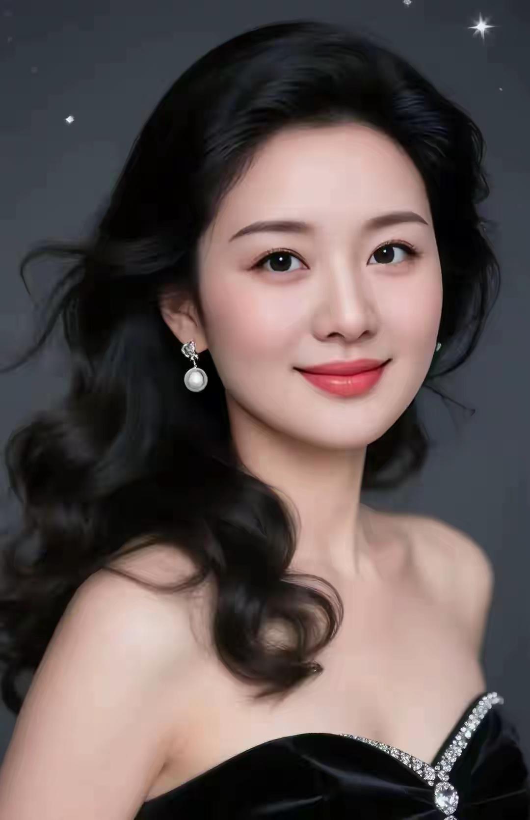 优雅黑裙，闪耀星芒，甜美笑容，气质女神！🌟✨