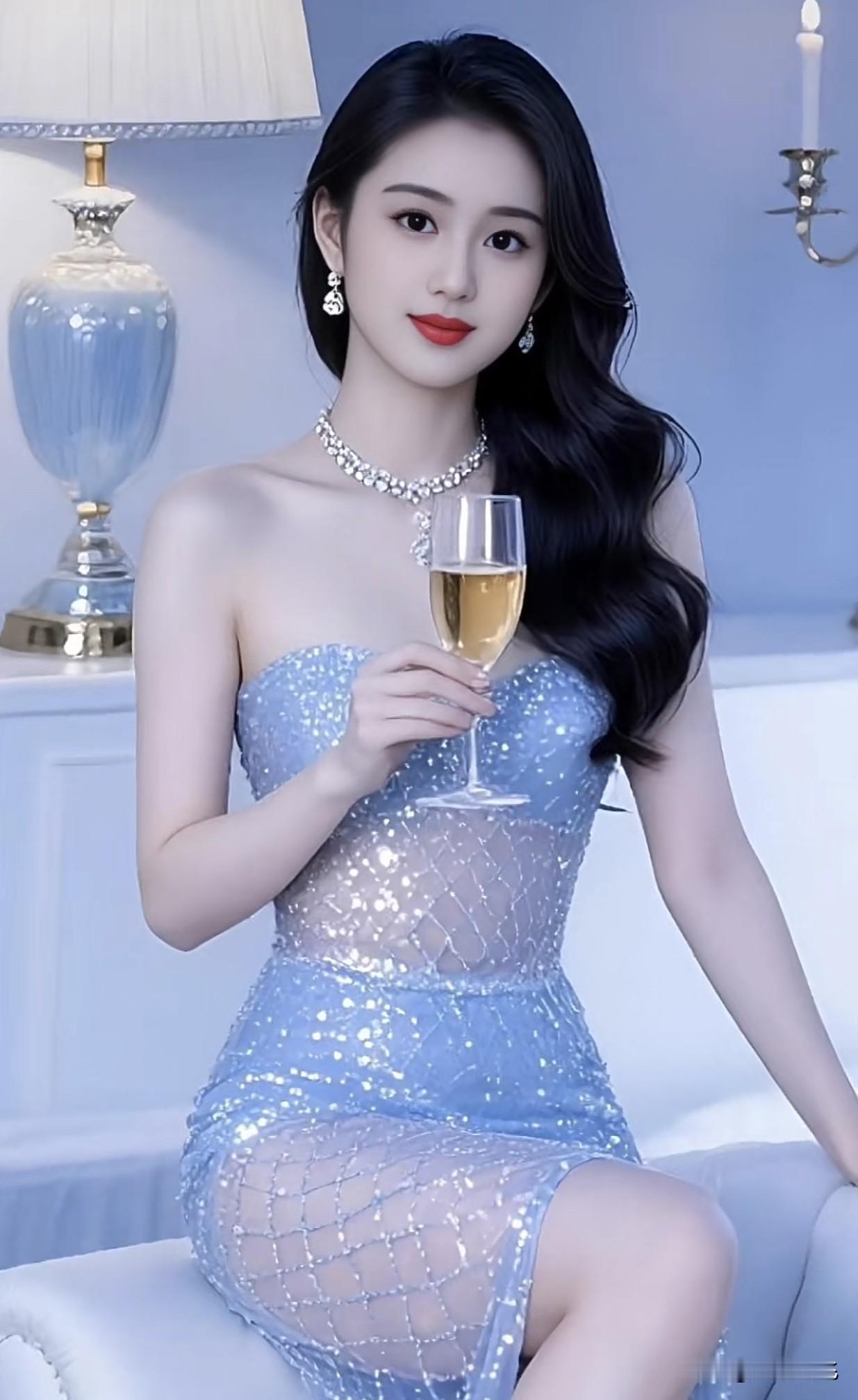 优雅蓝裙，闪耀派对，举杯畅饮！💃🍷✨紫色晚宴装香槟粉吊带裙香槟色抹胸裙