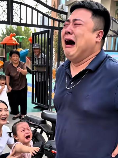 笑不活了，瞧这爸爸送女儿第一次上幼儿园，自己先哭成了“泪人”，场面比孩子还难舍难