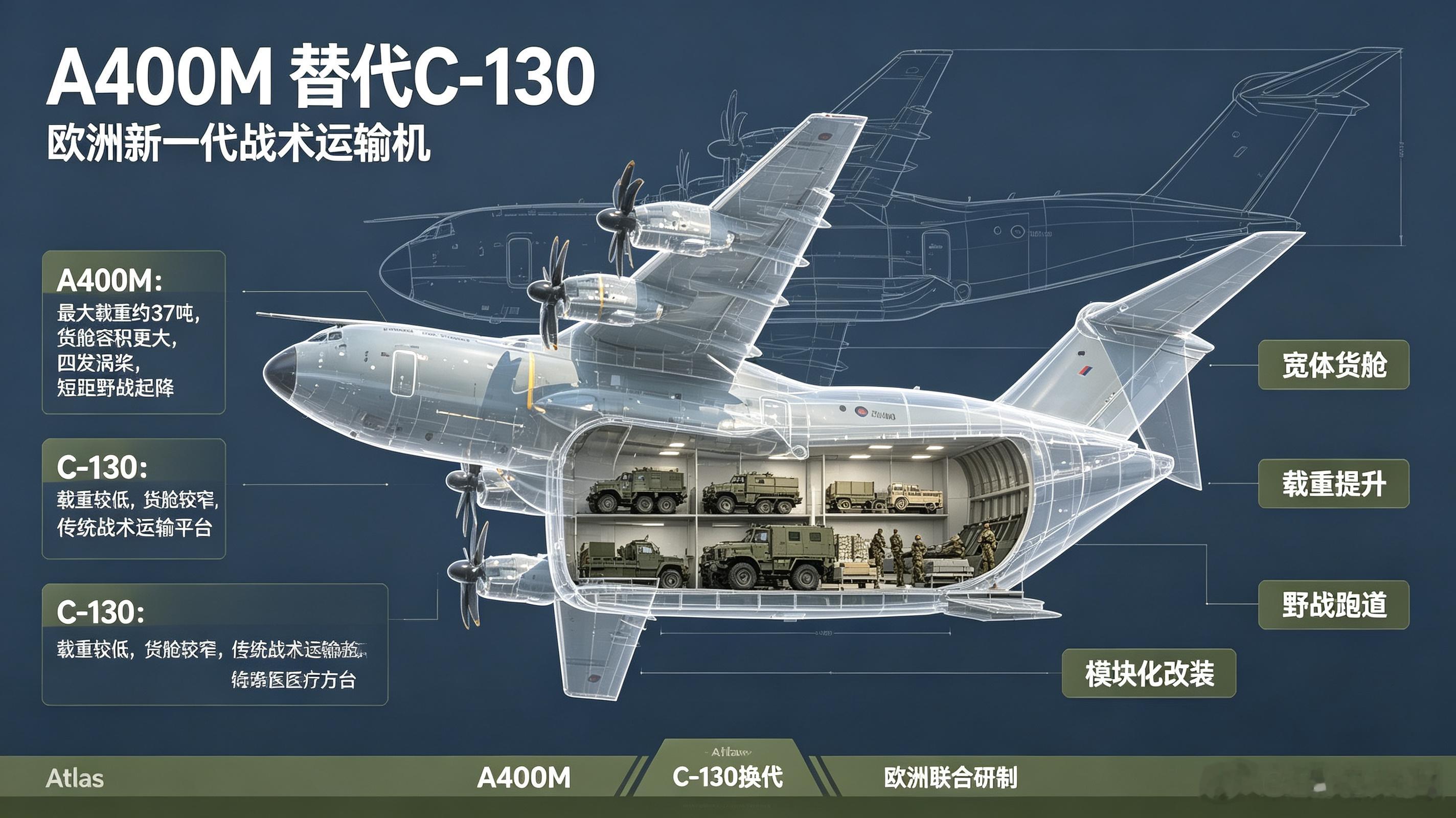 每天认识一件兵器A400M“阿特拉斯”是英国参与联合研制的新一代欧洲战术运输机，