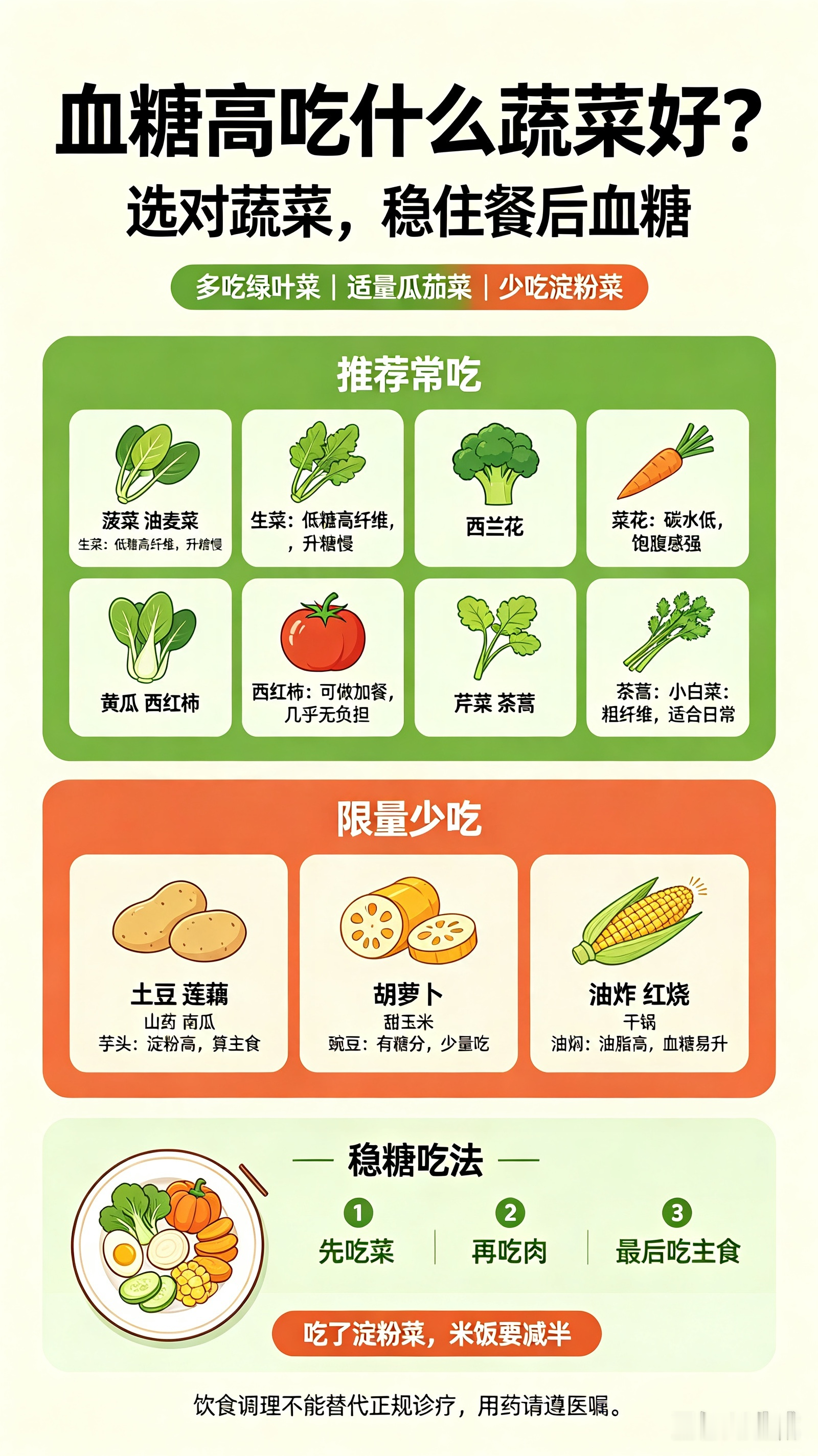 血糖高吃什么蔬菜好？牢记“多吃这几种，少吃这几类”，稳糖很简单很多血糖高、糖耐异常、有糖尿病的朋友，