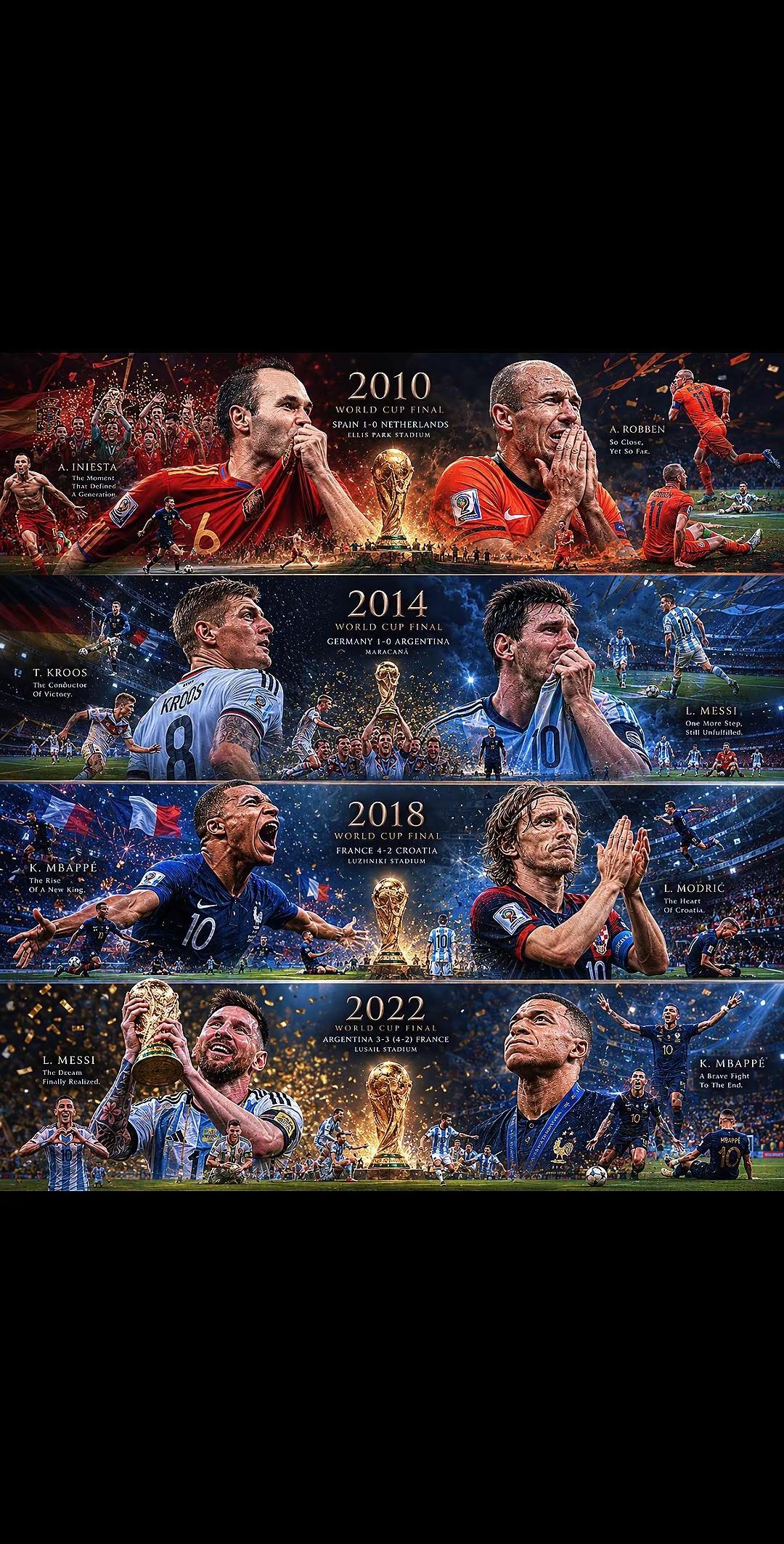 哪一场世界杯决赛是你心目中最佳。从2010-2022，见证过无数的世界杯决赛，那