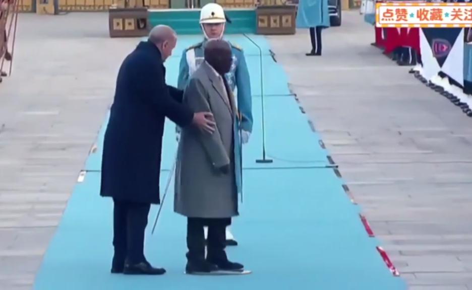 尼日利亚总统土耳其欢迎仪式突发意外摔倒！