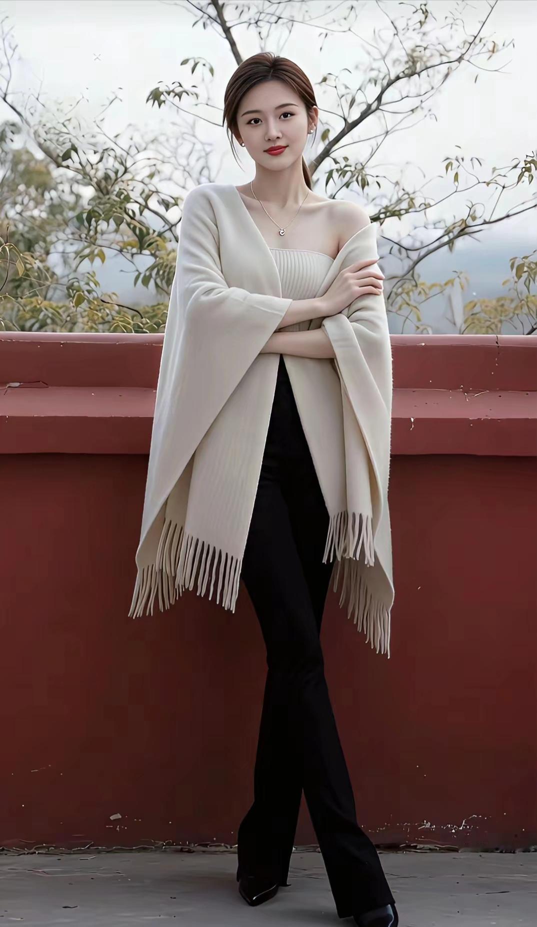 上联：素氅斜披，皓腕轻环凝玉润下联：墨裳挺缀，莲踪浅曳步生香