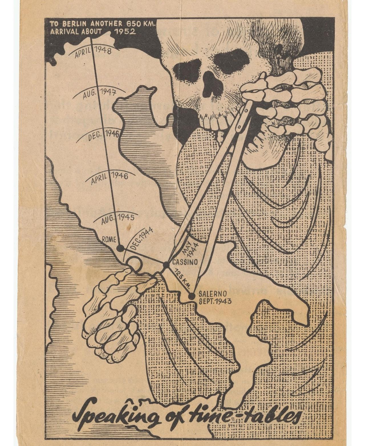 1944年5月的卡西诺战役结束时，德军在意大利空投抛洒的传单，背面写着：可能大