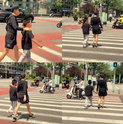 北京街头偶遇宋丹丹带孙子！网友遇到宋丹丹带孙子出门，这应该是巴图的儿子吧，个子都