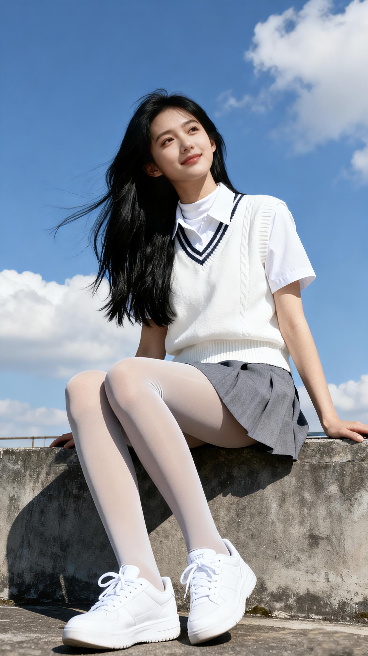 被要电话号码怎么办？白衬衫+灰百褶裙，经典学院配色戳中青春感，浅丝+厚底小白鞋清