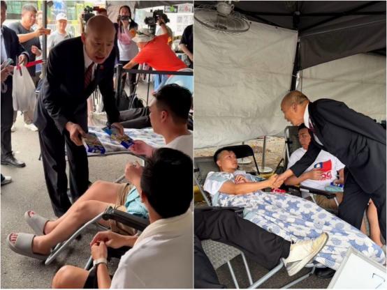 韩国瑜凯道探望绝食青年，全程不到两分钟却释放了一个关键信号。 7月23日下午