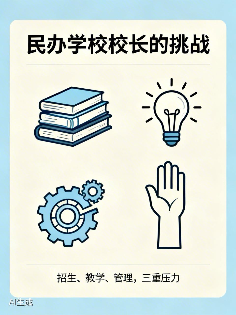 民办学校的校长不好当：说实话，在民办学校当校长，真的不容易。民办学校，没有编