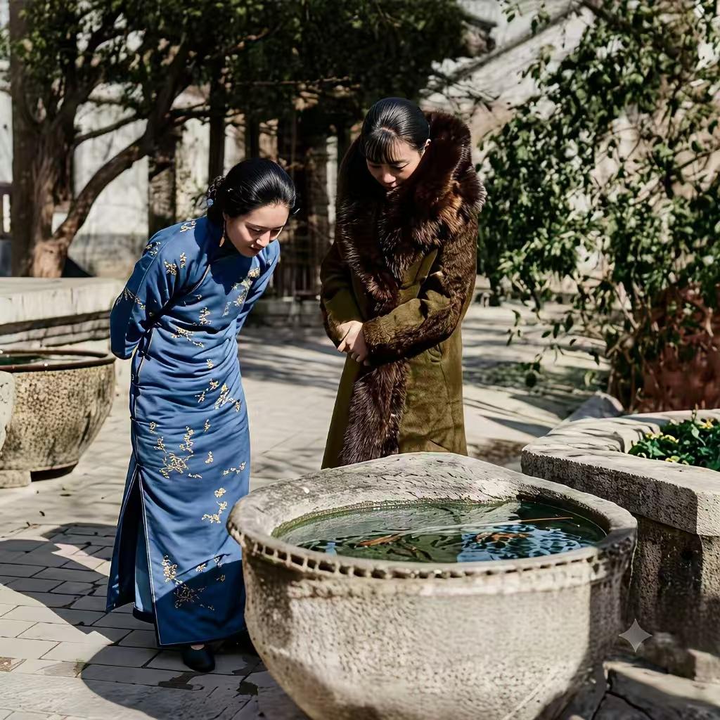 1934年的济南珍珠泉大院，池水清澈，锦鲤游弋，韩复榘的二夫人纪甘青身着华服，陪