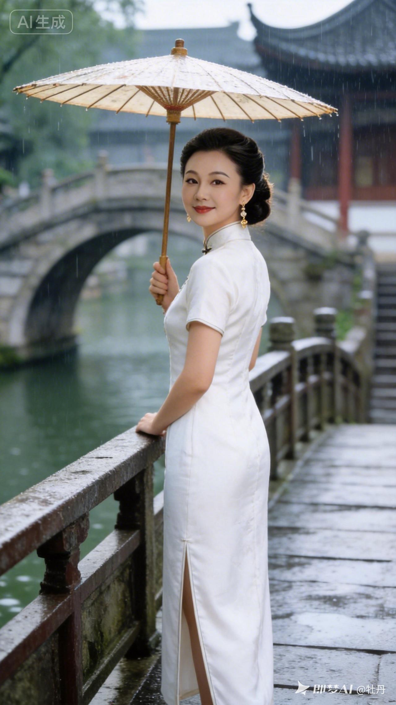 雨中漫步，撑伞漫步在古桥旁，感受江南水乡的韵味。