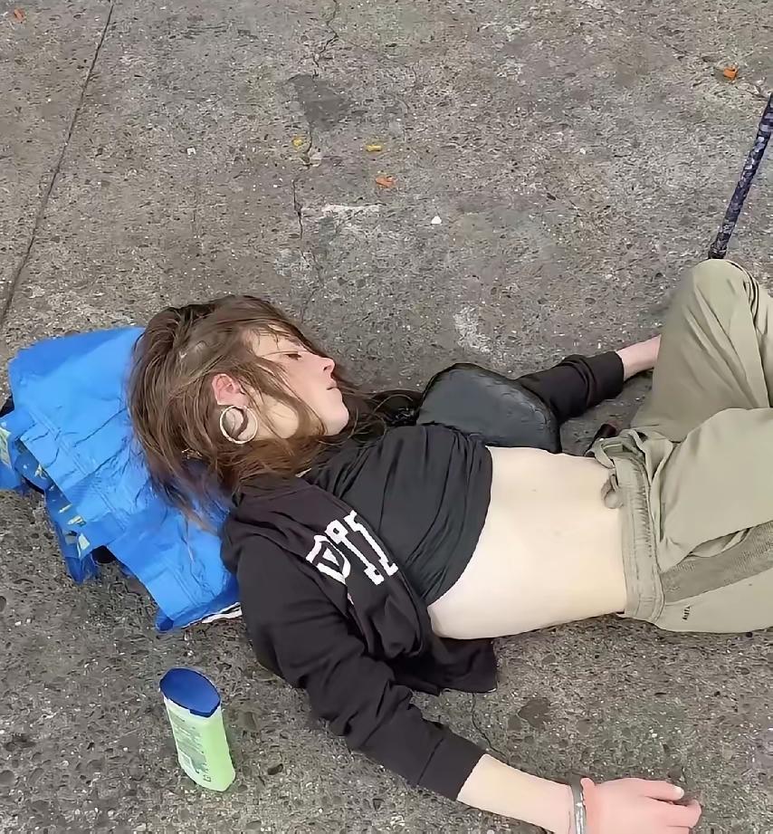 一个横卧街头的美国白人流浪女子，d品成瘾，现在每天只能静静的等待死亡。她已经没