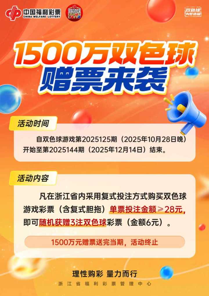 1500万赠票! 双色球“28送6”本月28日火热开启