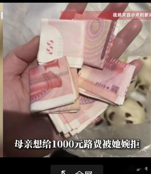 在西安工作的高女士回大连瓦房店老家过年，妈妈給她一千元车费她不要。正月初四她在