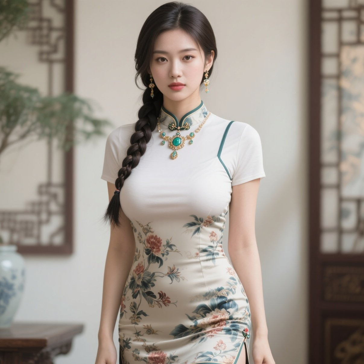 旗袍裹身展华章，体态丰盈最风光
