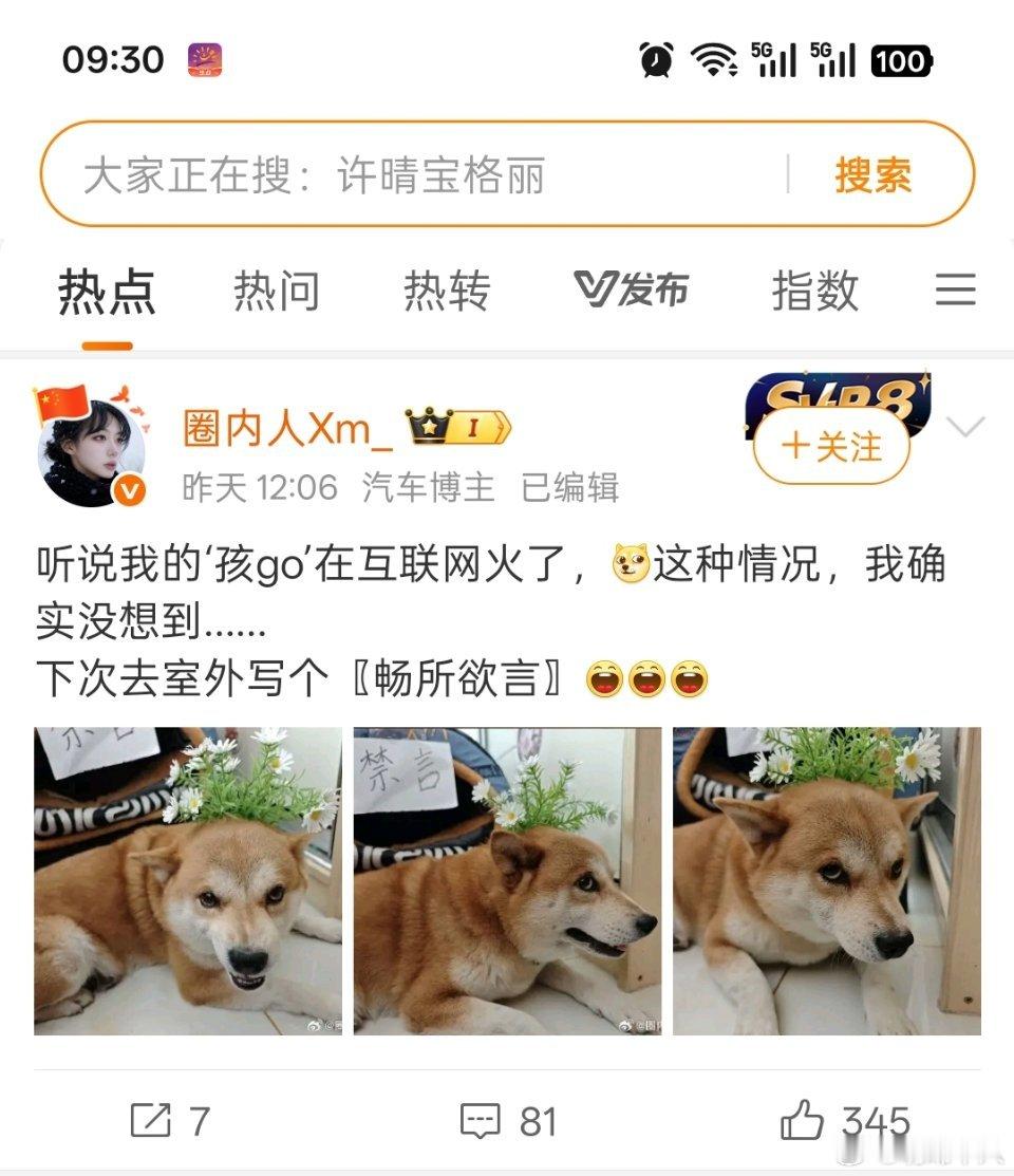 圈内人XM养的狗火了？连新任小米公关部总经理徐洁云都知道它叫“孩go”。