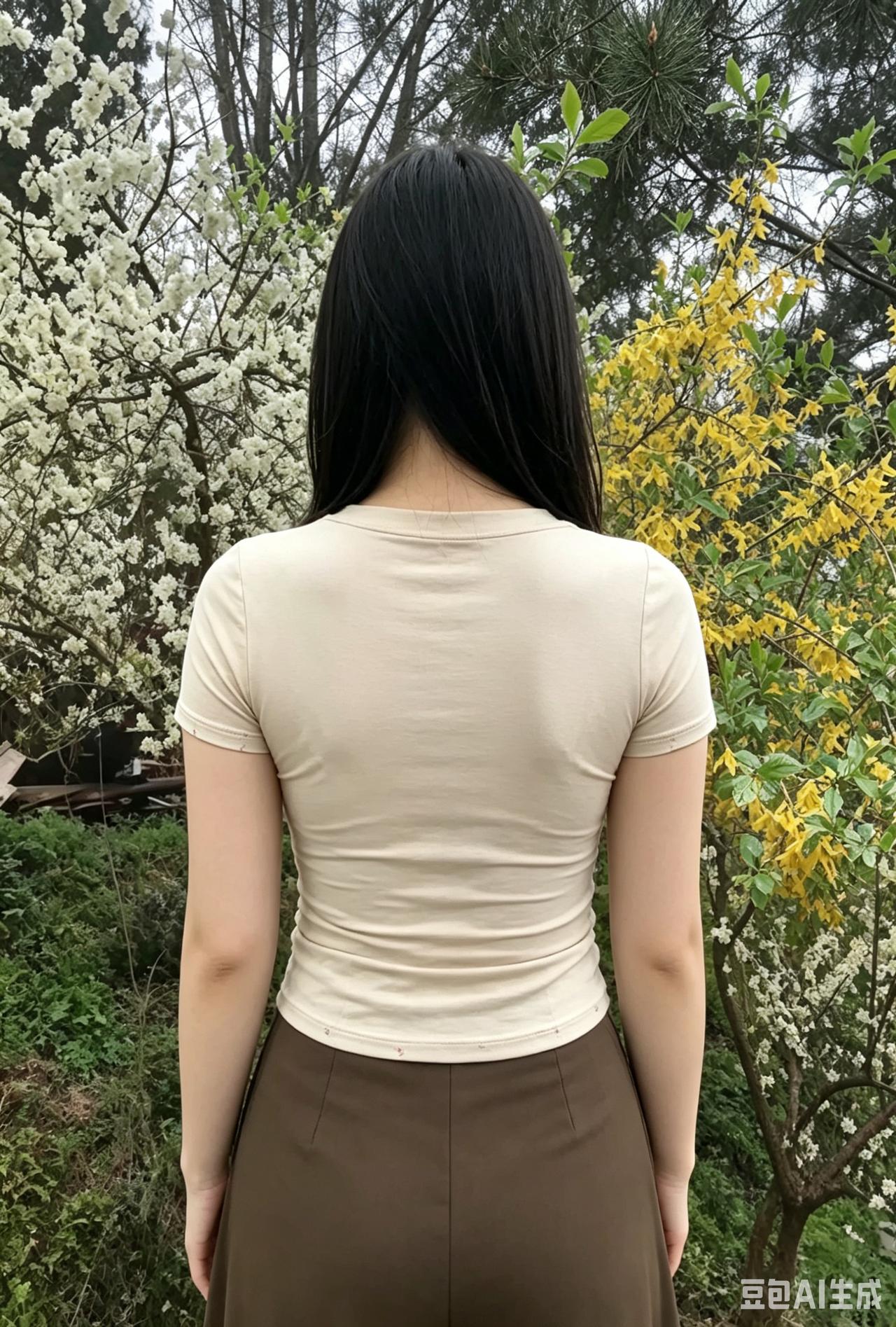 素衫轻裹玉肌柔，背影盈盈立浅秋。待到回眸抬眼处，春风先上美人头。