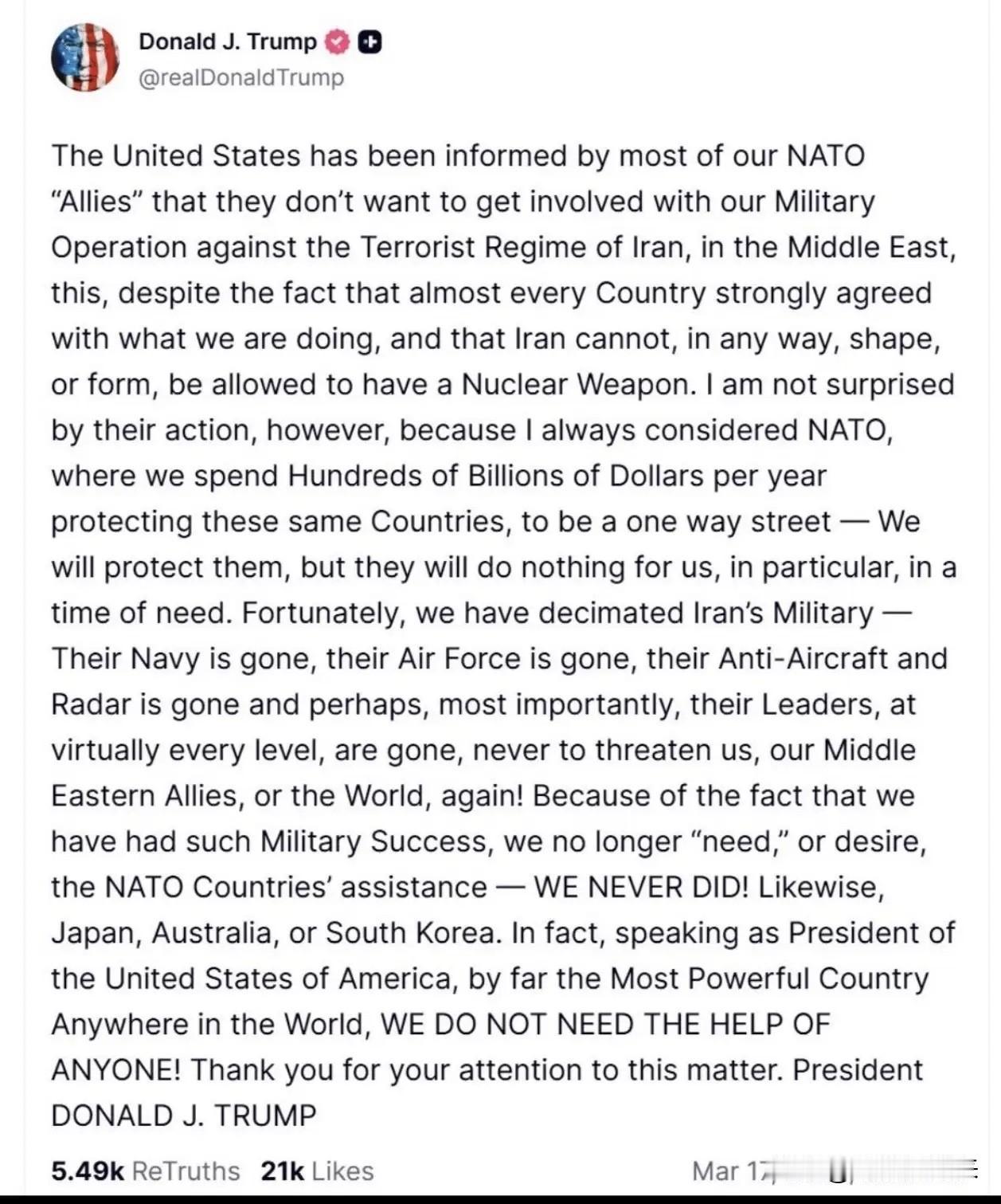 这是分手信吗？特朗普还是发社媒了，外界认为他是心里憋不住话的人，有啥就喜欢