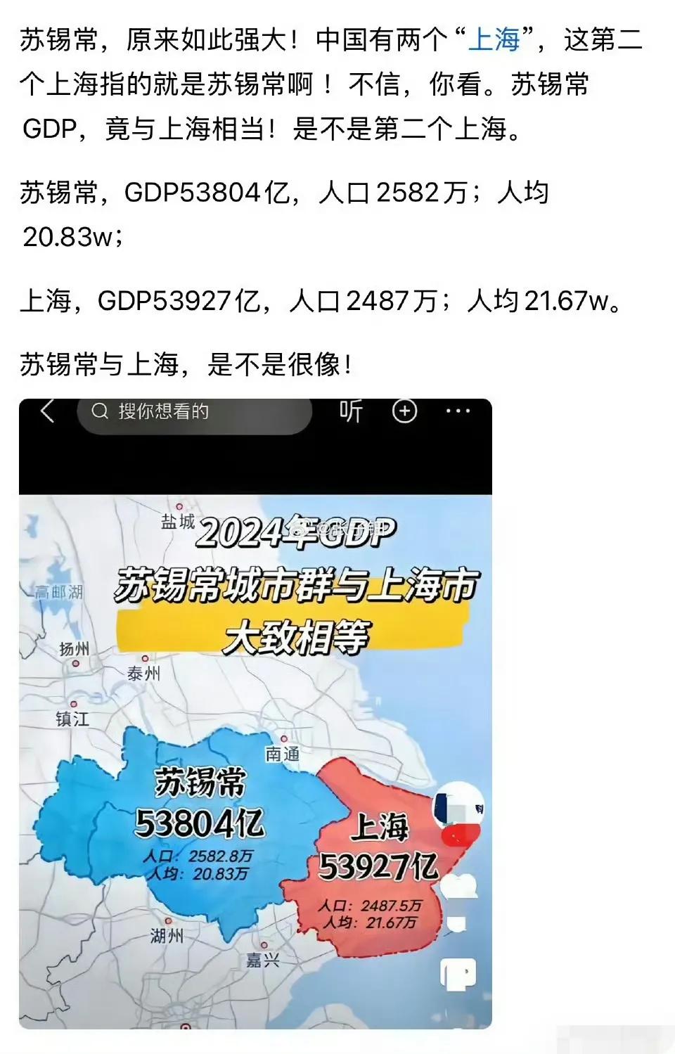 苏锡常GDP超上海，第二个上海诞生！苏锡常本来就是中国最为富庶地区，生活水平本来