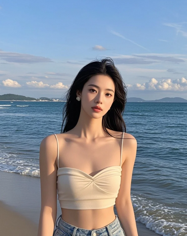 浪花拍岸的节奏，为她谱写夏日乐章